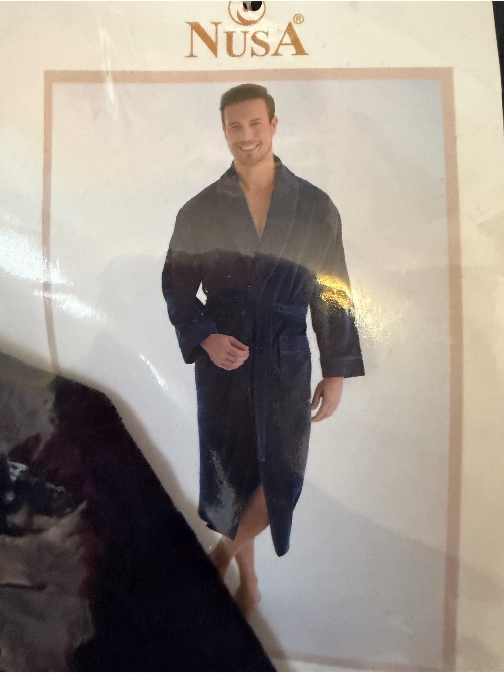 Men's Plush Bathrobe - Navy Blue